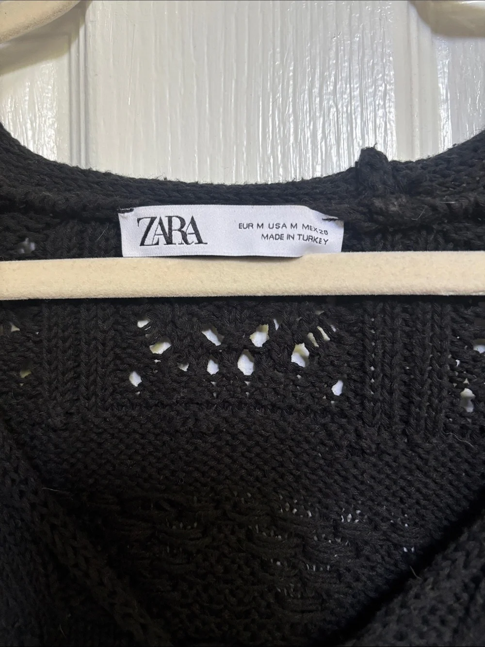 ZARA Black Crochet Tie-Front Cropped Sweater